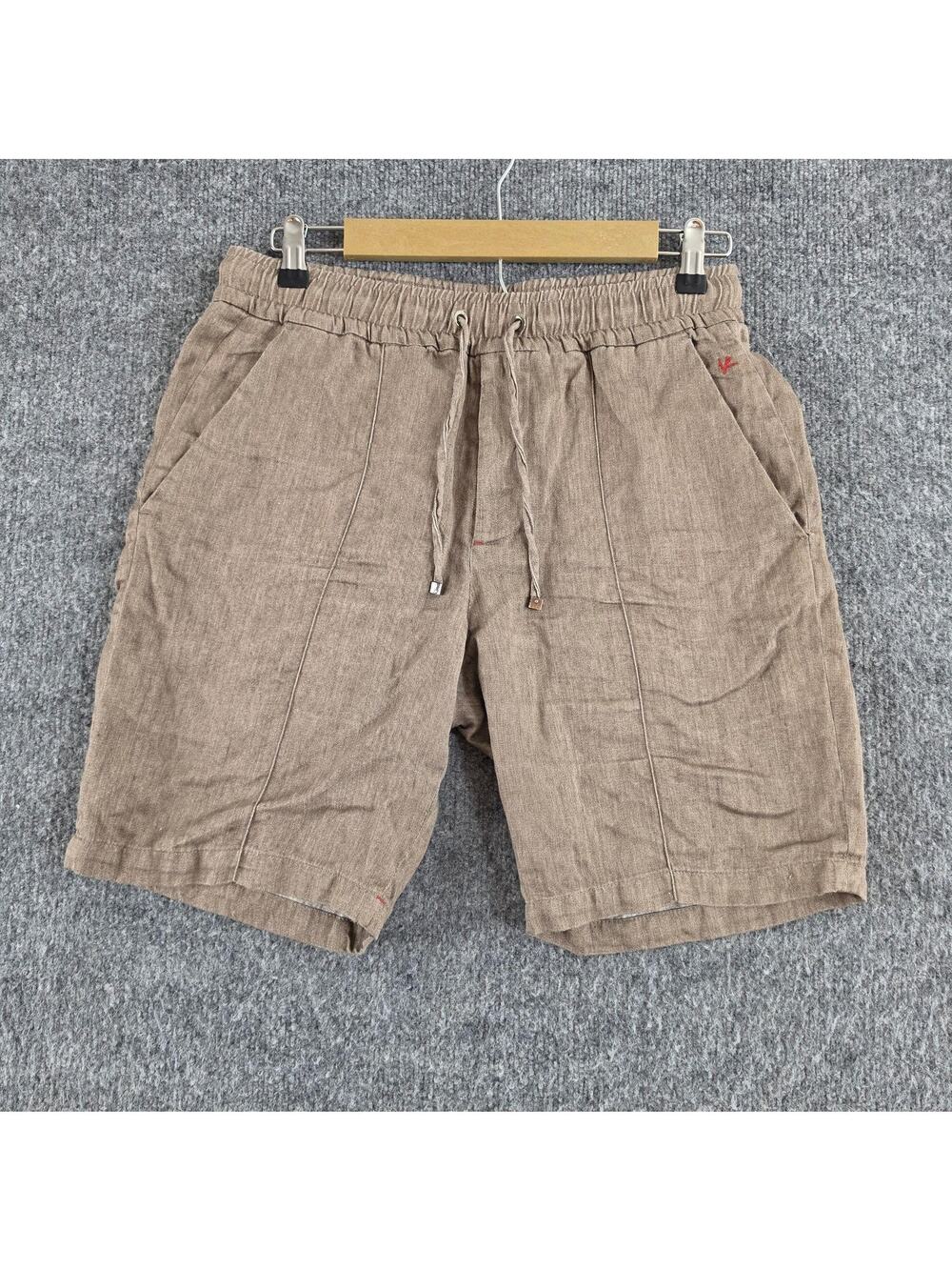Isaia Shorts Men 48 Linen Drawstring Beige Italy Summer Minimalist Quiet Luxury